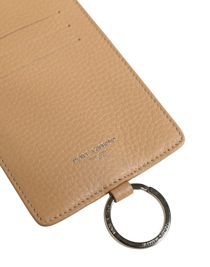 Dolce & Gabbana Beige Leather Logo Embossed Lanyard Card Holder Wallet - HBPS Beauty & Fashion