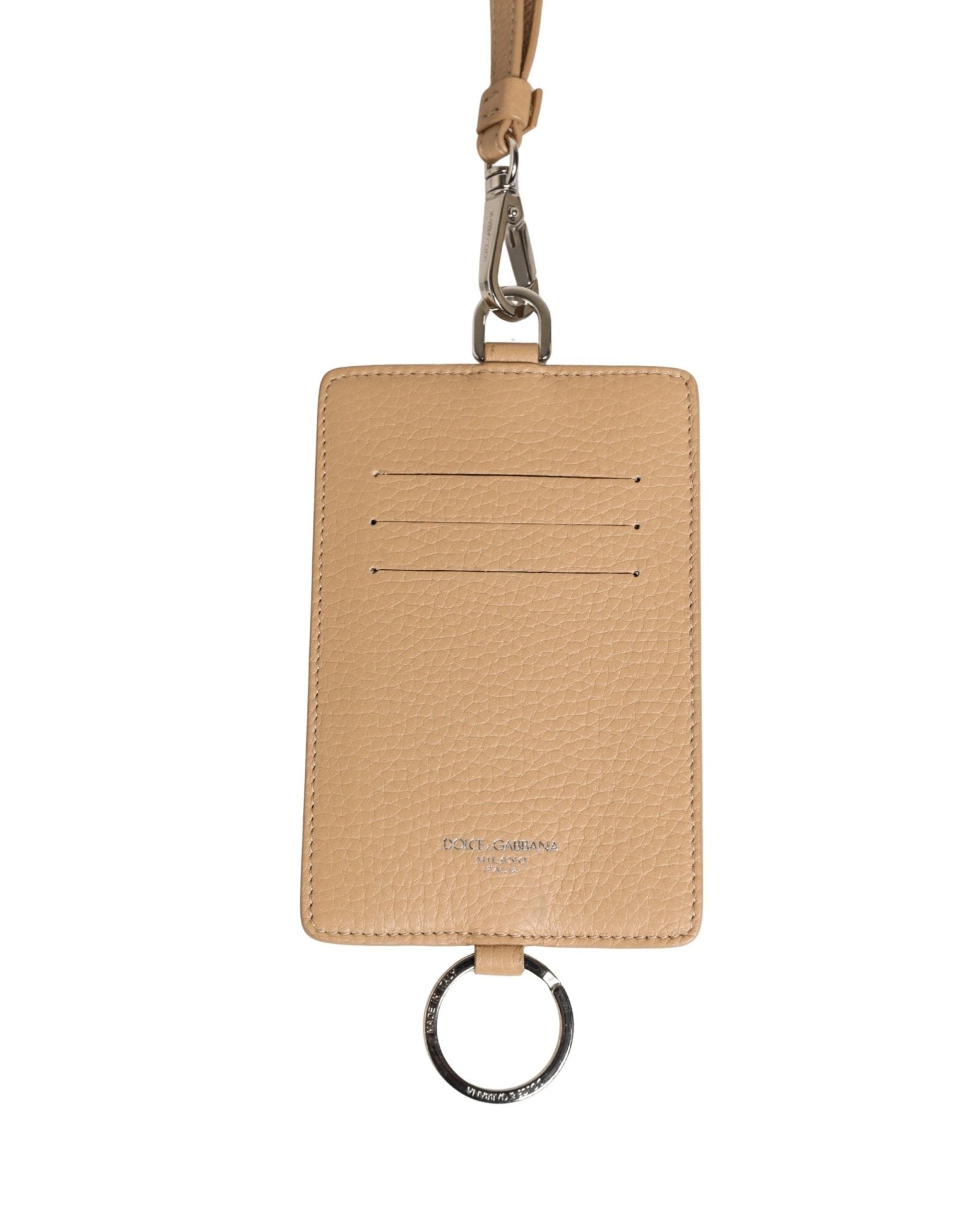 Dolce & Gabbana Beige Leather Logo Embossed Lanyard Card Holder Wallet - HBPS Beauty & Fashion