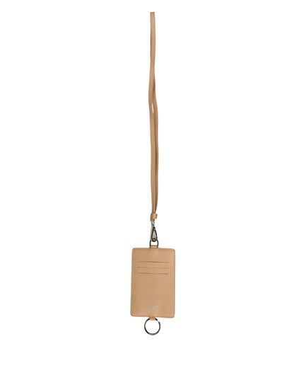 Dolce & Gabbana Beige Leather Logo Embossed Lanyard Card Holder Wallet - HBPS Beauty & Fashion