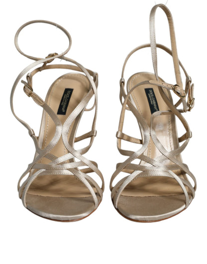 Dolce & Gabbana Beige Leather Stiletto Heels Sandals Shoes - HBPS Beauty & Fashion