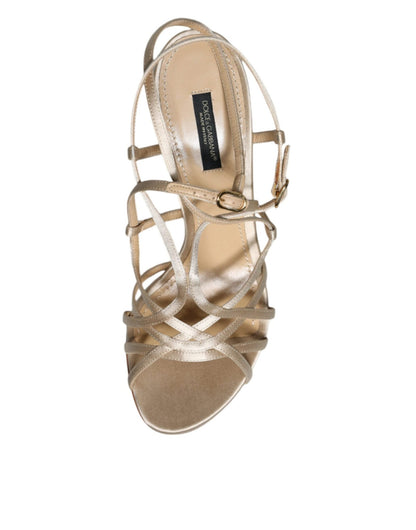 Dolce & Gabbana Beige Leather Stiletto Heels Sandals Shoes - HBPS Beauty & Fashion