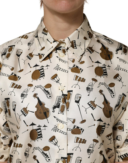 Dolce & Gabbana Beige Musical Instrument Print Short Sleeve Top - HBPS Beauty & Fashion