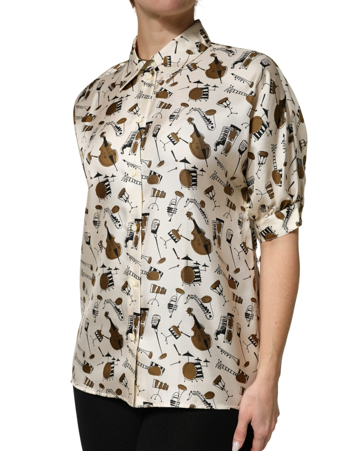 Dolce & Gabbana Beige Musical Instrument Print Short Sleeve Top - HBPS Beauty & Fashion
