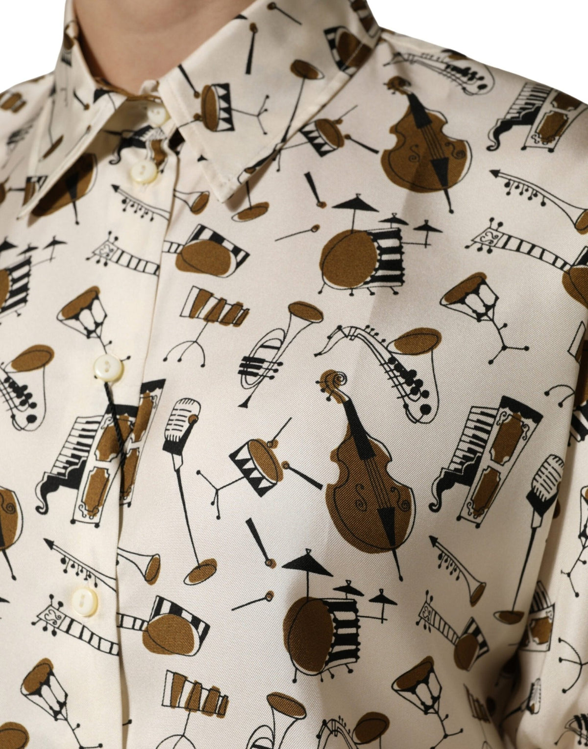 Dolce & Gabbana Beige Musical Instrument Print Short Sleeve Top - HBPS Beauty & Fashion