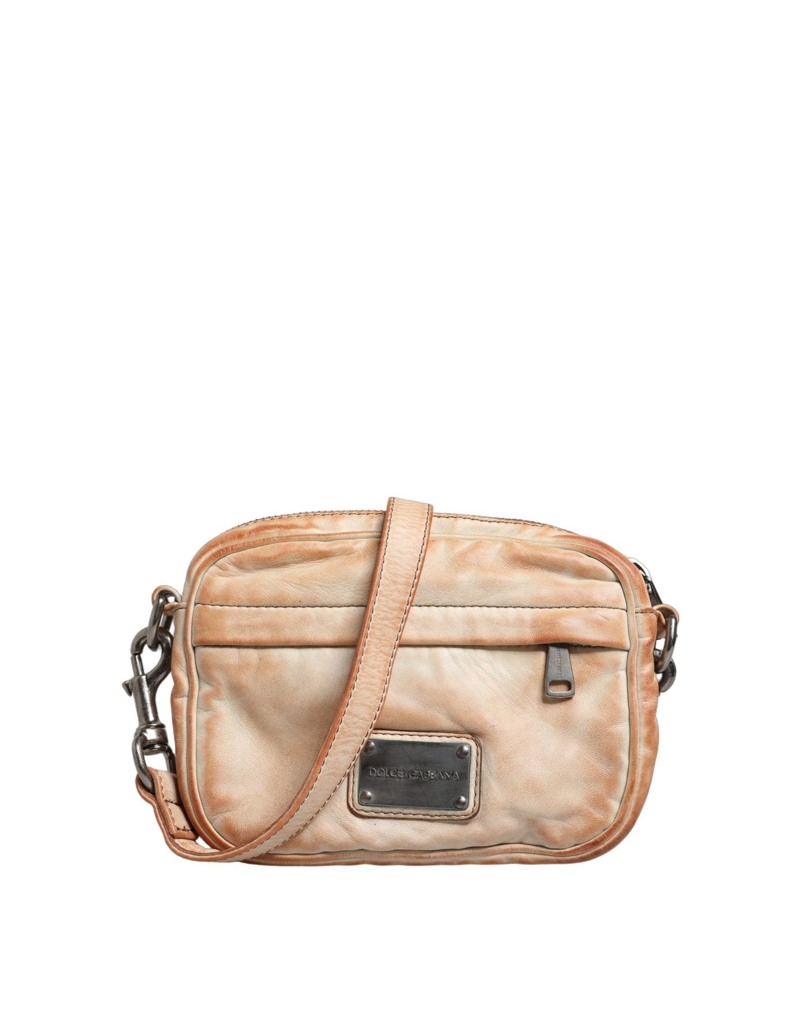Dolce & Gabbana Beige Vintage Leather Logo Plaque Shoulder Borse Men Bag - HBPS Beauty & Fashion