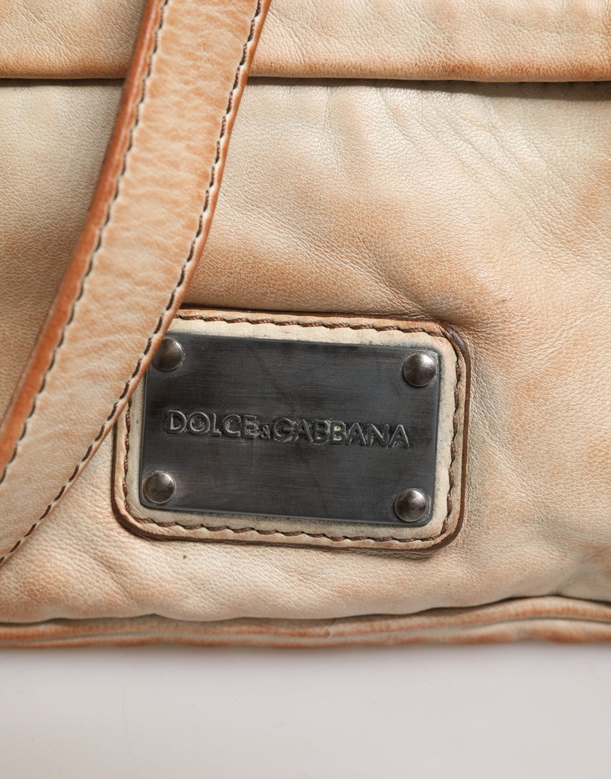 Dolce & Gabbana Beige Vintage Leather Logo Plaque Shoulder Borse Men Bag - HBPS Beauty & Fashion