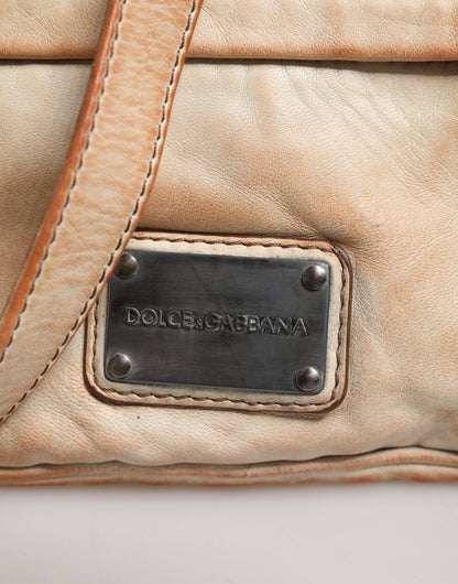 Dolce & Gabbana Beige Vintage Leather Logo Plaque Shoulder Borse Men Bag - HBPS Beauty & Fashion