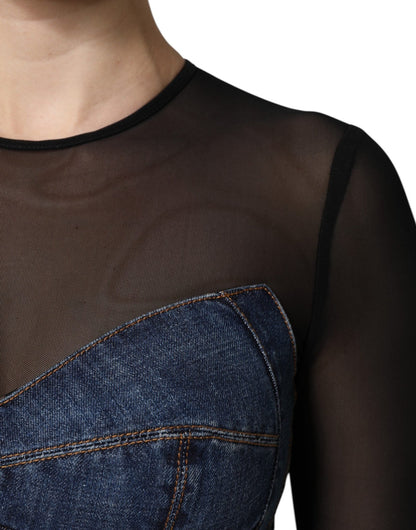 Dolce & Gabbana Black Blue Long Sleeves Denim Mini Dress - HBPS Beauty & Fashion