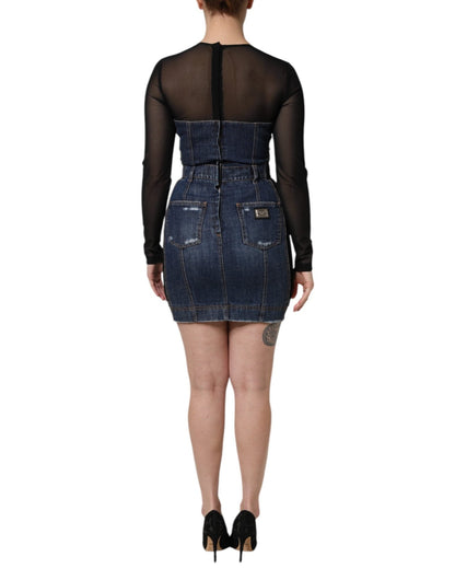 Dolce & Gabbana Black Blue Long Sleeves Denim Mini Dress - HBPS Beauty & Fashion