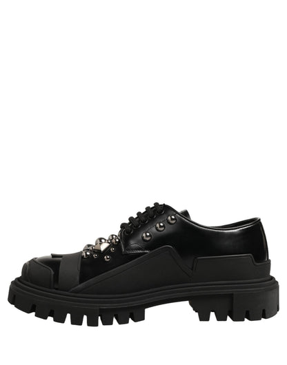 Dolce & Gabbana Black Calfskin Leather Trekking Derby Shoes - HBPS Beauty & Fashion