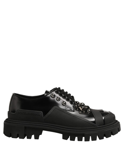 Dolce & Gabbana Black Calfskin Leather Trekking Derby Shoes - HBPS Beauty & Fashion