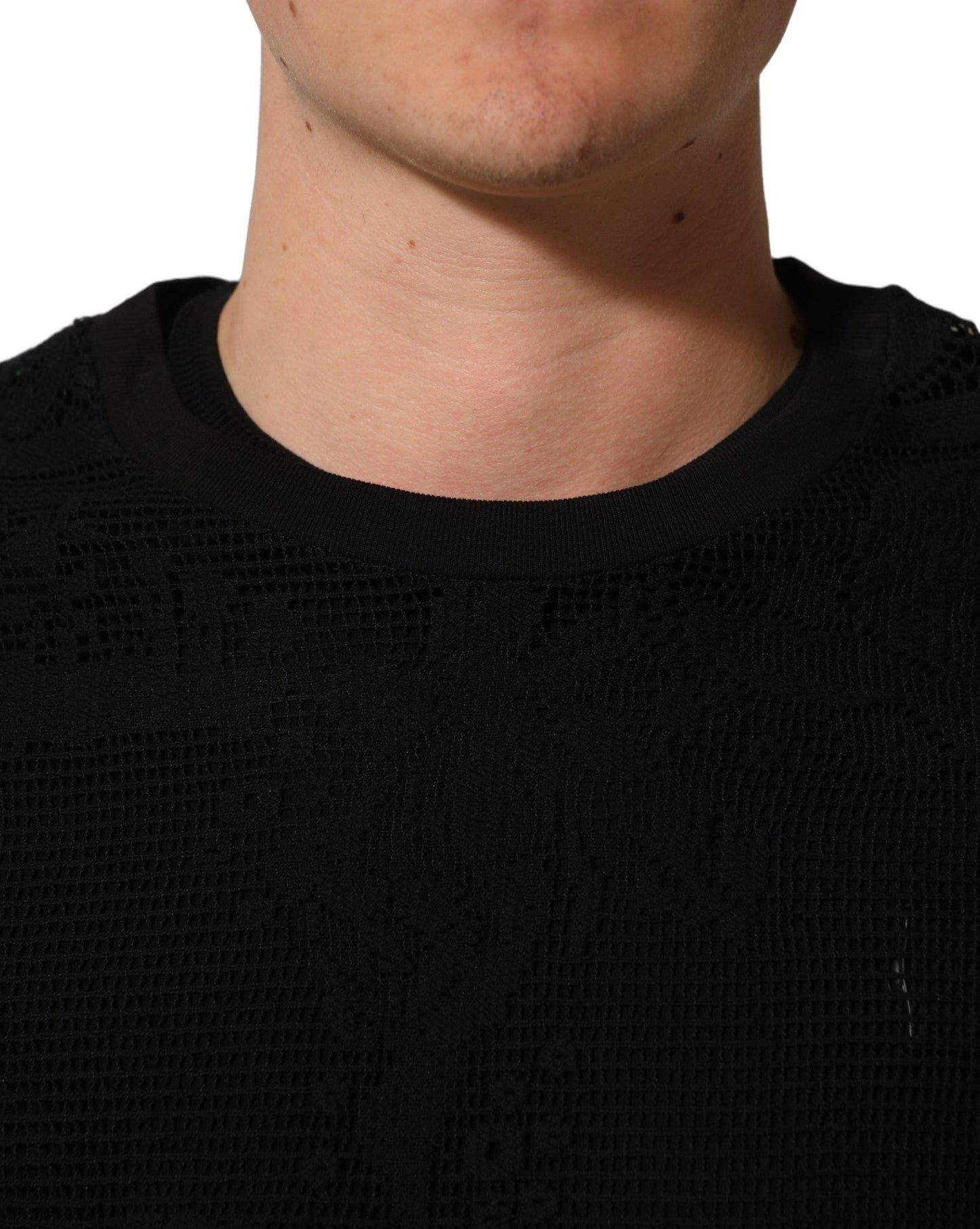 Dolce & Gabbana Black Cotton Floral Lace Crew Neck T-shirt - HBPS Beauty & Fashion
