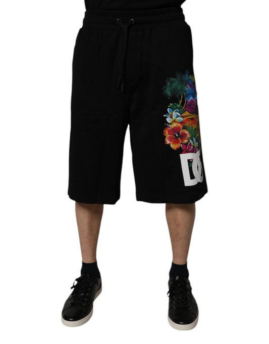Dolce & Gabbana Black Cotton Logo Floral Print Bermuda Shorts - HBPS Beauty & Fashion