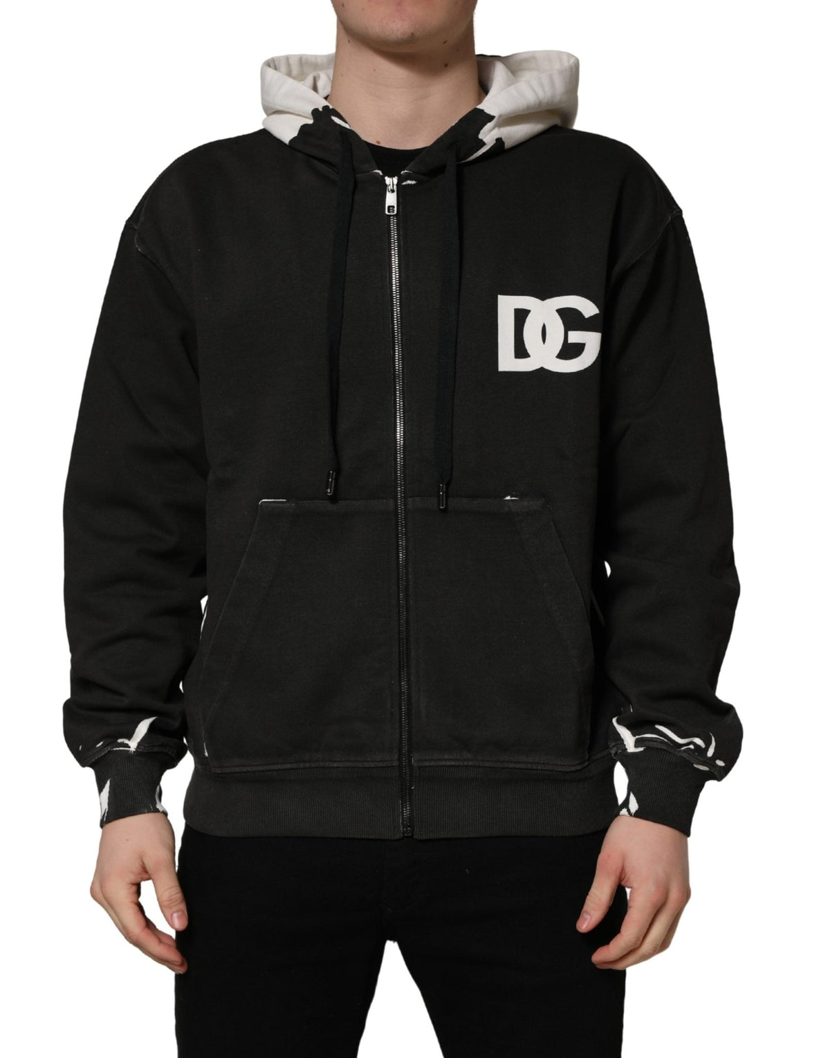 Dolce & Gabbana Black Cotton Logo Hooded Full Zip Sweater - HBPS Beauty & Fashion