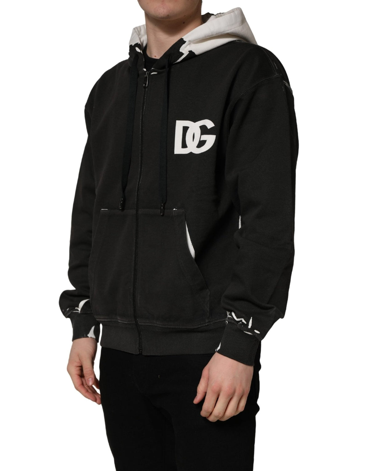 Dolce & Gabbana Black Cotton Logo Hooded Full Zip Sweater - HBPS Beauty & Fashion