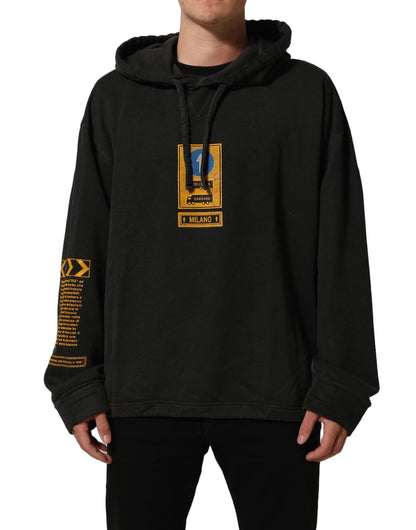 Dolce & Gabbana Black Cotton Logo Hooded Oversize Sweater - HBPS Beauty & Fashion