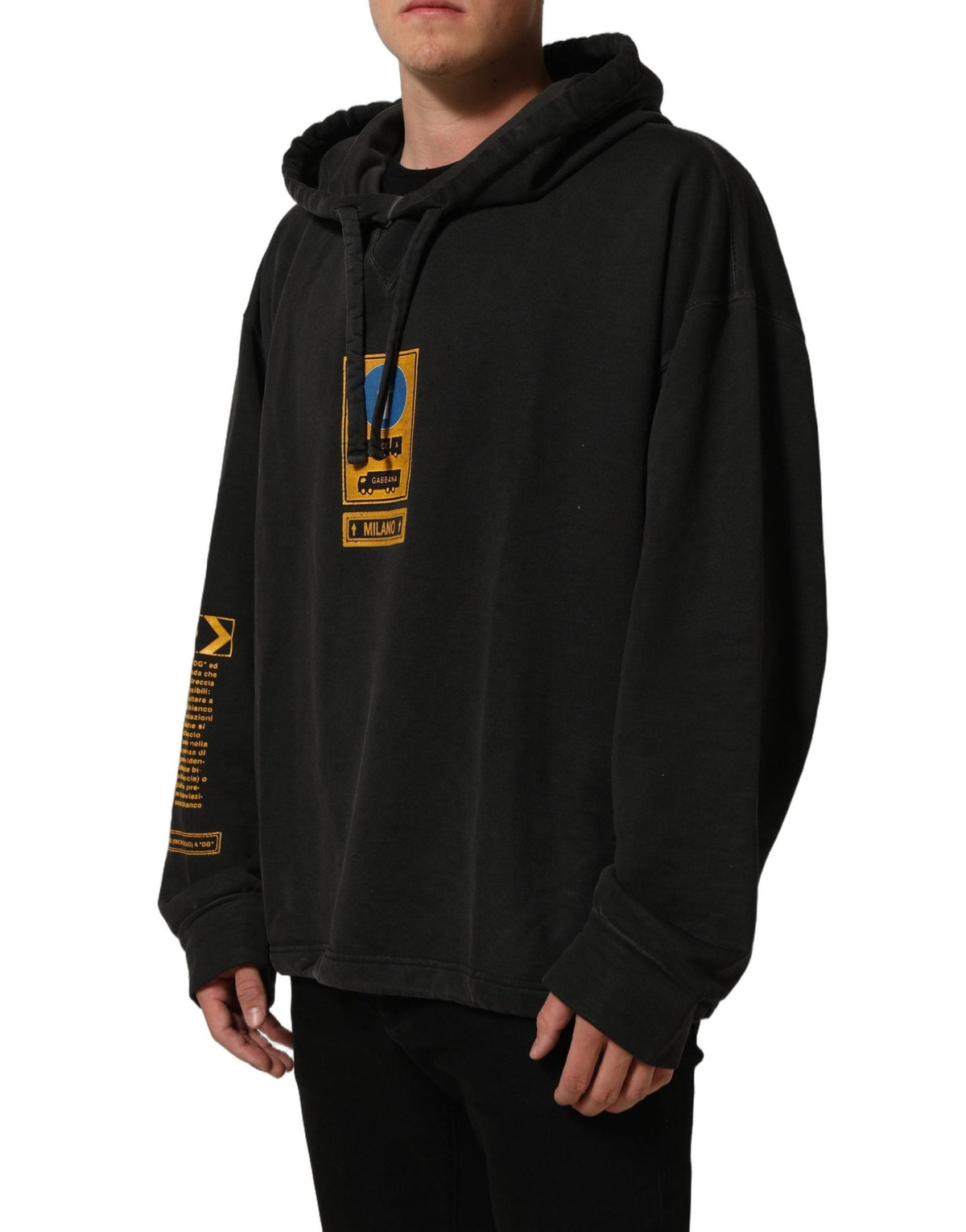 Dolce & Gabbana Black Cotton Logo Hooded Oversize Sweater - HBPS Beauty & Fashion