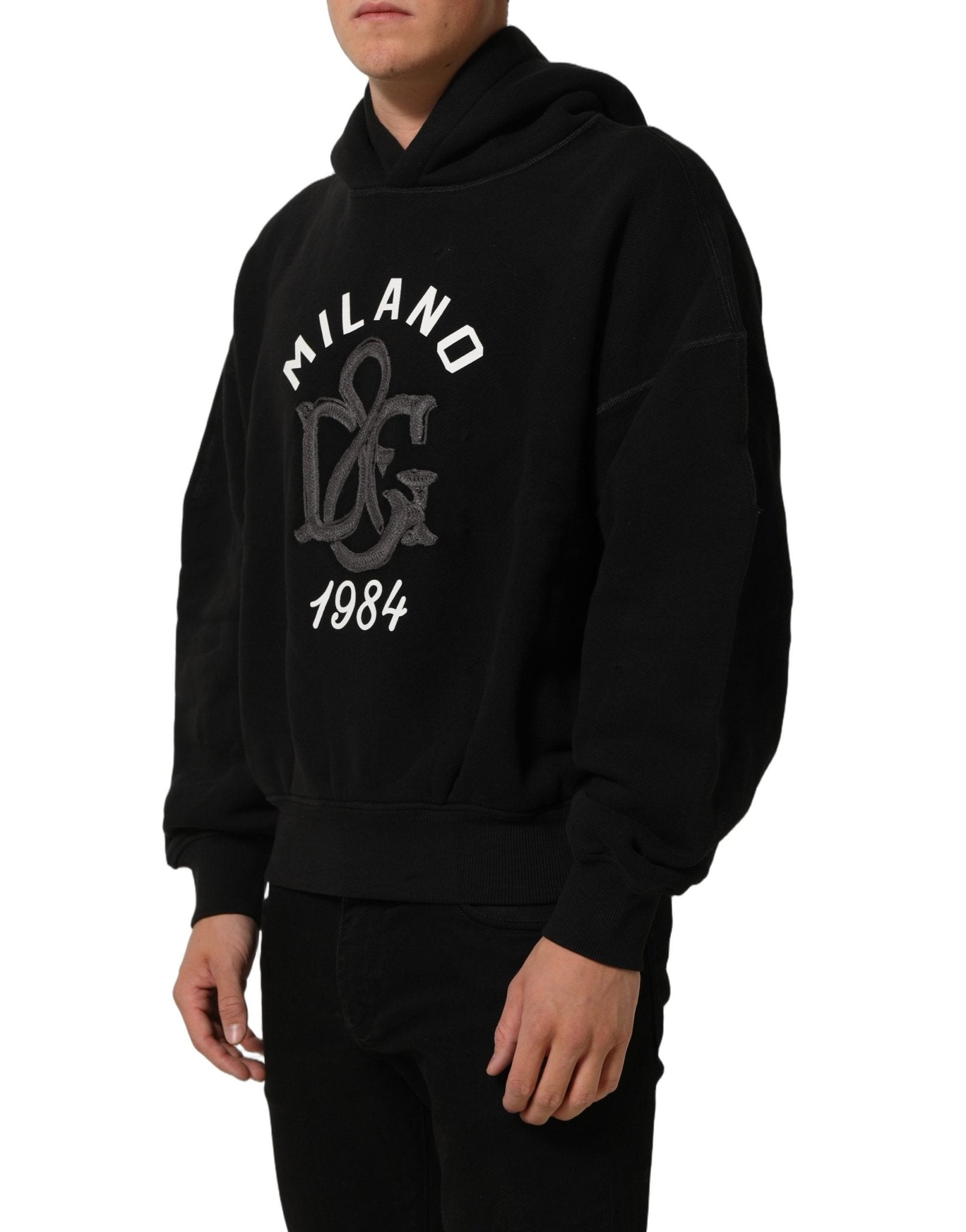 Dolce & Gabbana Black Cotton Milano1984 Print Hoodie Sweater - HBPS Beauty & Fashion