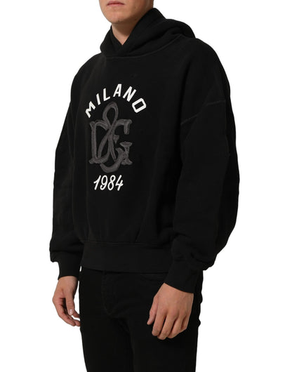 Dolce & Gabbana Black Cotton Milano1984 Print Hoodie Sweater - HBPS Beauty & Fashion