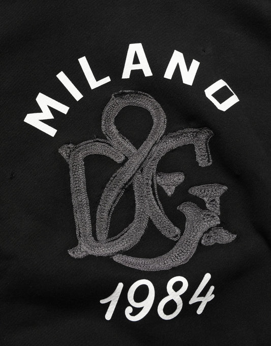 Dolce & Gabbana Black Cotton Milano1984 Print Hoodie Sweater - HBPS Beauty & Fashion