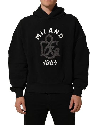 Dolce & Gabbana Black Cotton Milano1984 Print Hoodie Sweater - HBPS Beauty & Fashion