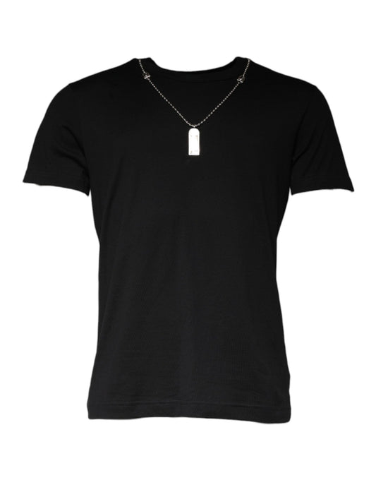 Dolce & Gabbana Black Cotton Necklace Embellished T-shirt - HBPS Beauty & Fashion