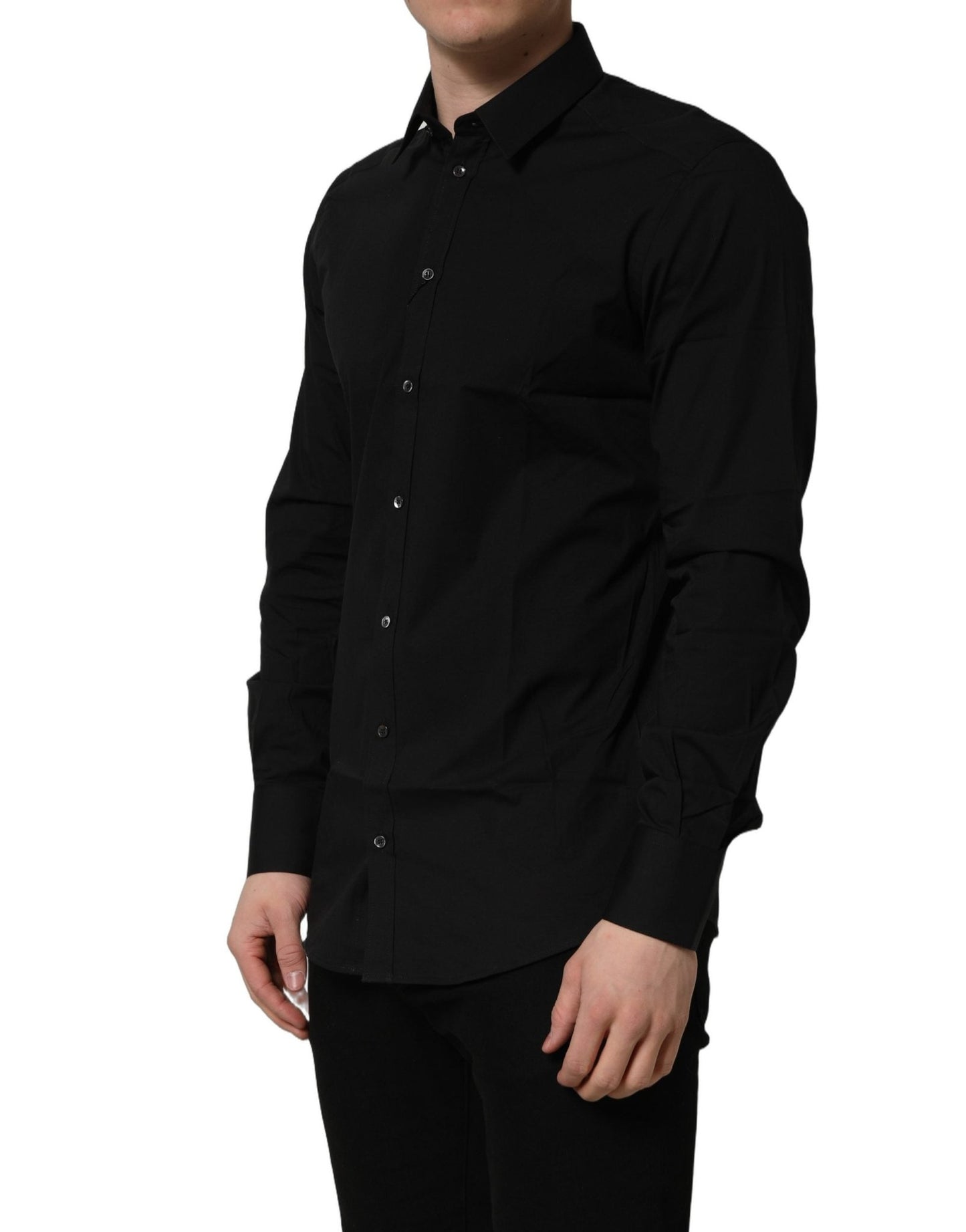Dolce & Gabbana Black Cotton Stretch GOLD Fit Dress Shirt - HBPS Beauty & Fashion