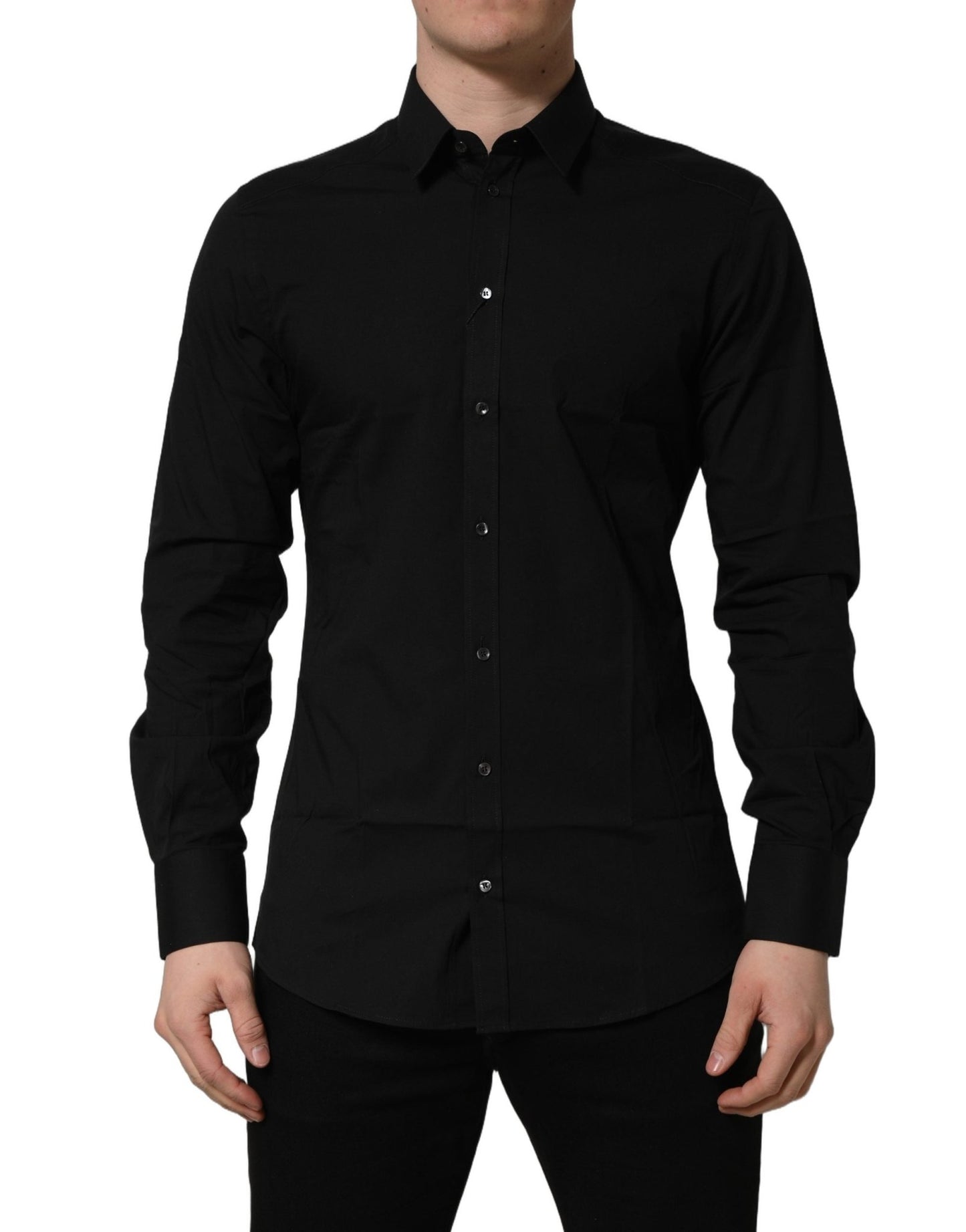 Dolce & Gabbana Black Cotton Stretch GOLD Fit Dress Shirt - HBPS Beauty & Fashion