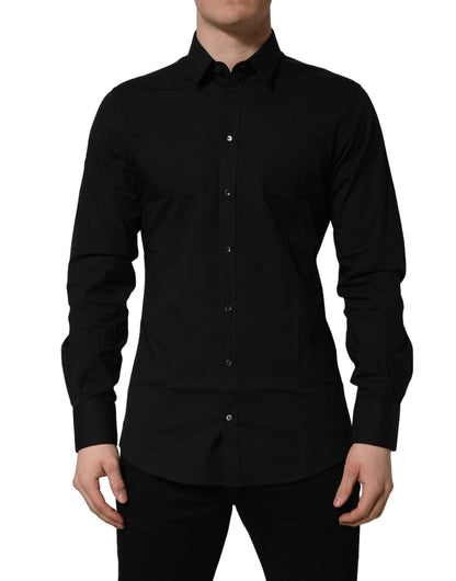 Dolce & Gabbana Black Cotton Stretch GOLD Fit Dress Shirt - HBPS Beauty & Fashion