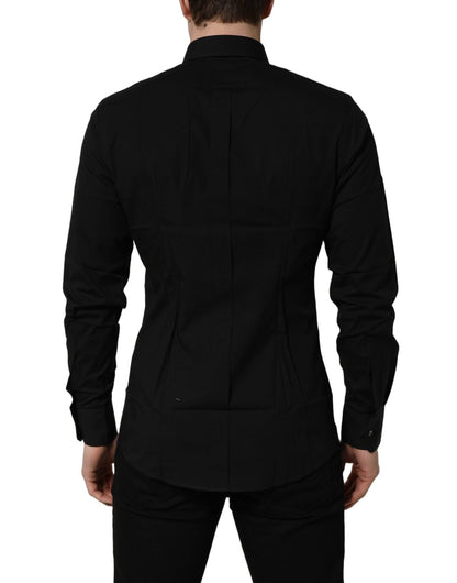 Dolce & Gabbana Black Cotton Stretch GOLD Fit Dress Shirt - HBPS Beauty & Fashion