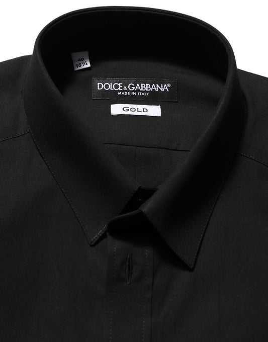 Dolce & Gabbana Black Cotton Stretch GOLD Fit Dress Shirt - HBPS Beauty & Fashion