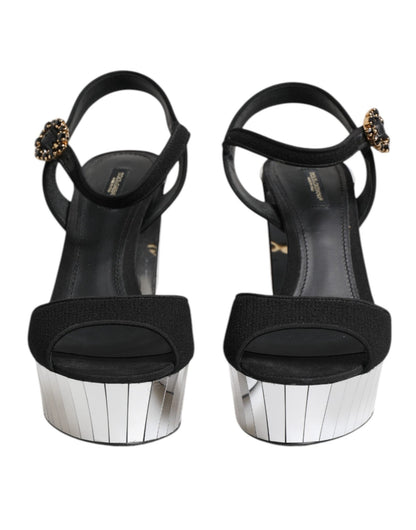 Dolce & Gabbana Black Crystal Ankle Strap Keira Sandal Shoes - HBPS Beauty & Fashion
