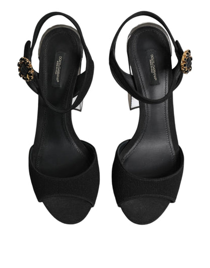 Dolce & Gabbana Black Crystal Ankle Strap Keira Sandal Shoes - HBPS Beauty & Fashion