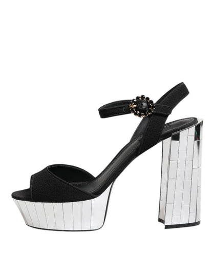Dolce & Gabbana Black Crystal Ankle Strap Keira Sandal Shoes - HBPS Beauty & Fashion