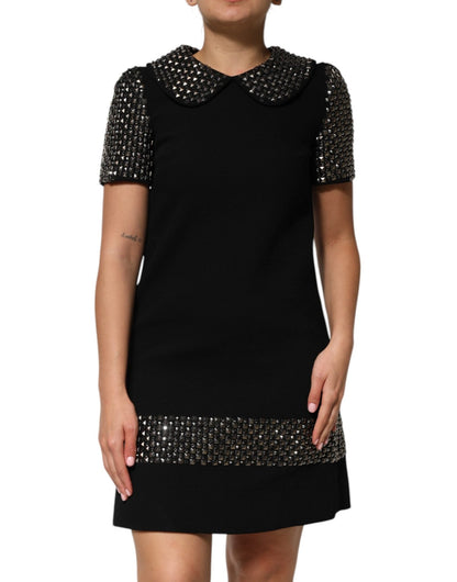 Dolce & Gabbana Black Crystal Embellished Collared Mini Dress - HBPS Beauty & Fashion