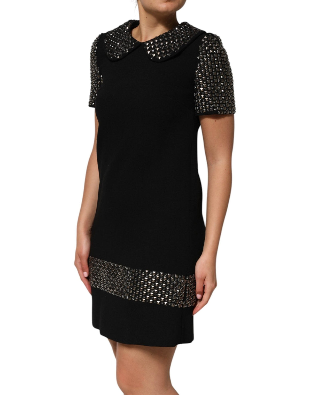 Dolce & Gabbana Black Crystal Embellished Collared Mini Dress - HBPS Beauty & Fashion