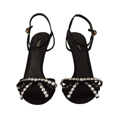 Dolce & Gabbana Black Crystals Ankle Strap Heels Sandals Shoes - HBPS Beauty & Fashion