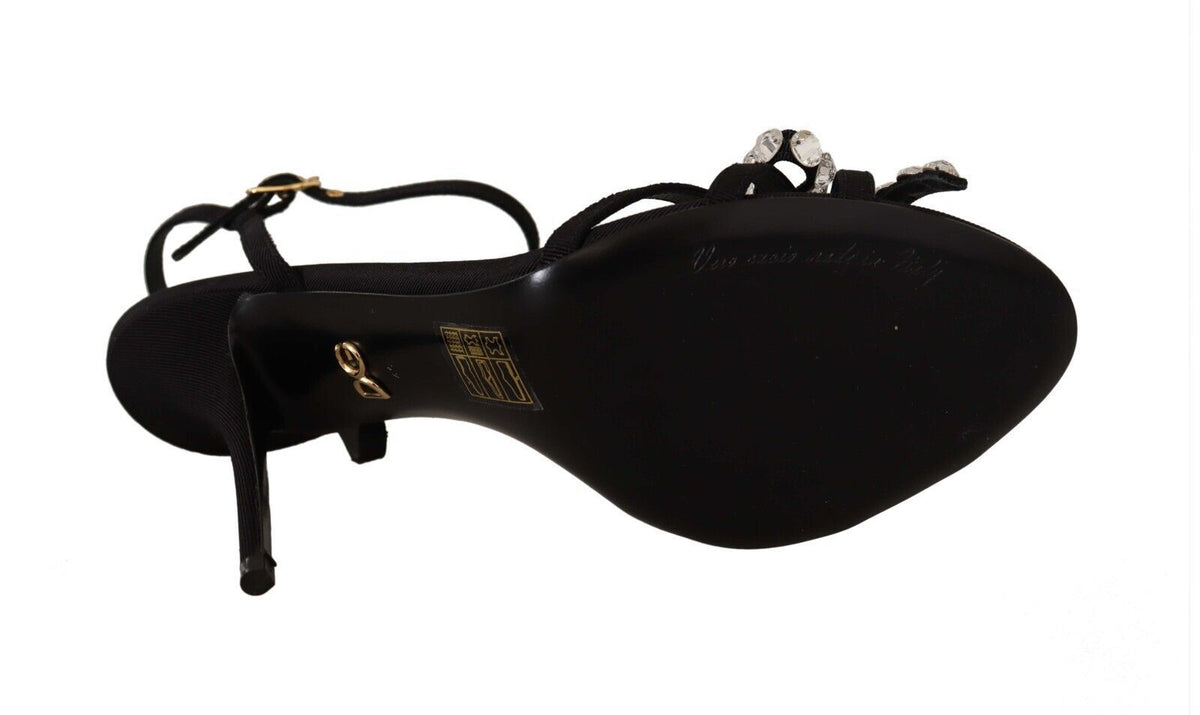 Dolce & Gabbana Black Crystals Ankle Strap Heels Sandals Shoes - HBPS Beauty & Fashion