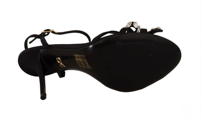 Dolce & Gabbana Black Crystals Ankle Strap Heels Sandals Shoes - HBPS Beauty & Fashion