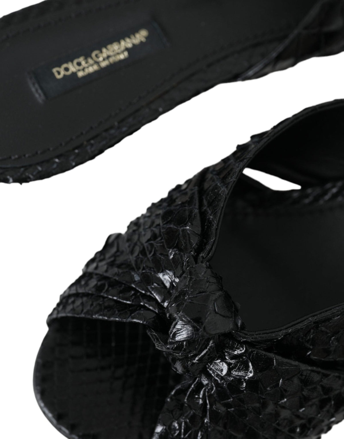 Dolce & Gabbana Black Exotic Leather Heels Slides Shoes - HBPS Beauty & Fashion