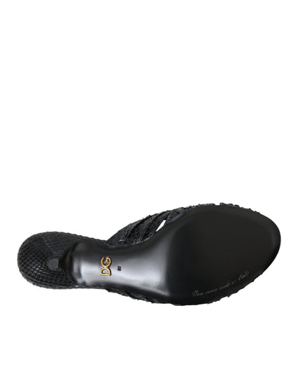 Dolce & Gabbana Black Exotic Leather Heels Slides Shoes - HBPS Beauty & Fashion