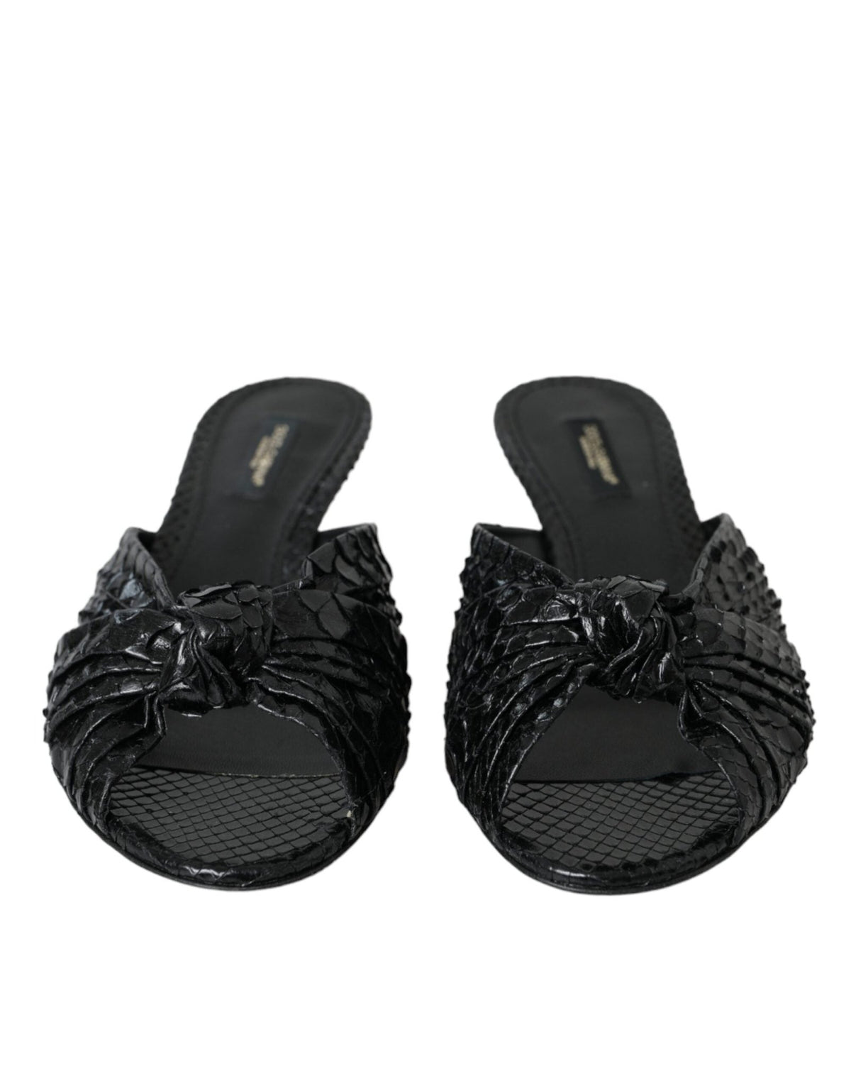 Dolce & Gabbana Black Exotic Leather Heels Slides Shoes - HBPS Beauty & Fashion
