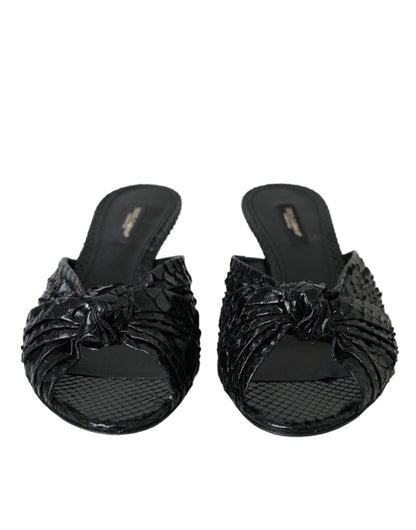 Dolce & Gabbana Black Exotic Leather Heels Slides Shoes - HBPS Beauty & Fashion