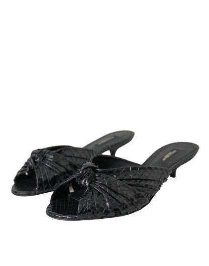 Dolce & Gabbana Black Exotic Leather Heels Slides Shoes - HBPS Beauty & Fashion