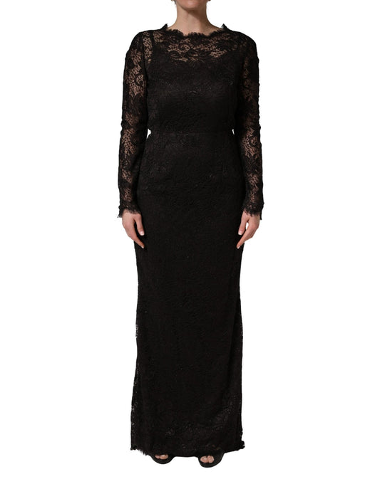 Dolce & Gabbana Black Floral Lace Sheath Long Maxi Dress - HBPS Beauty & Fashion