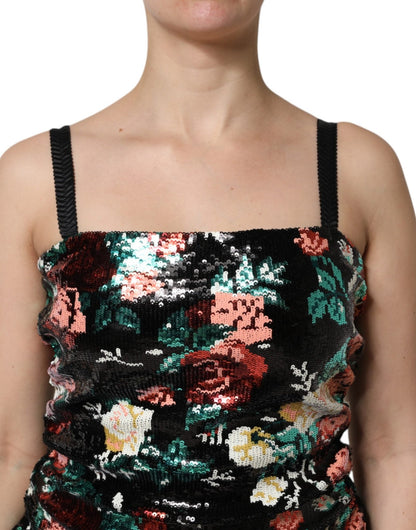 Dolce & Gabbana Black Floral Sequin Sleeveless Sheath Dress - HBPS Beauty & Fashion