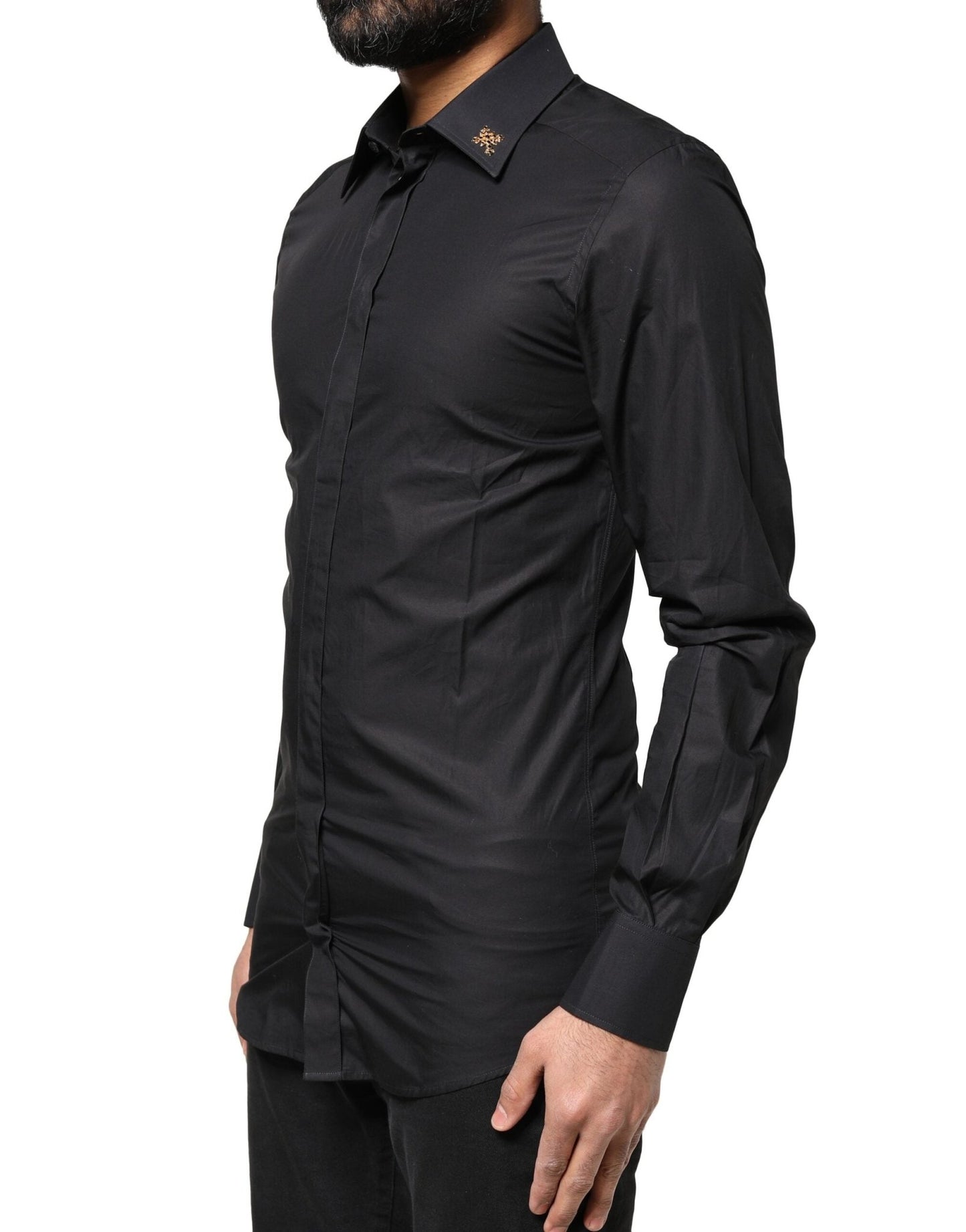 Dolce & Gabbana Black GOLD Cross Embellished Men Dress Shirt - HBPS Beauty & Fashion