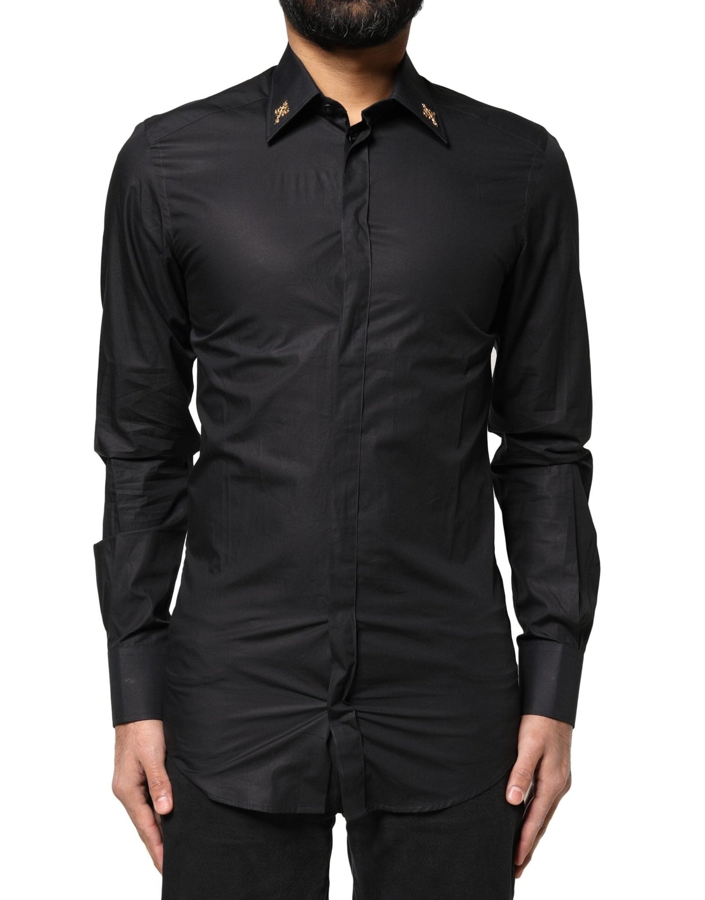 Dolce & Gabbana Black GOLD Cross Embellished Men Dress Shirt - HBPS Beauty & Fashion