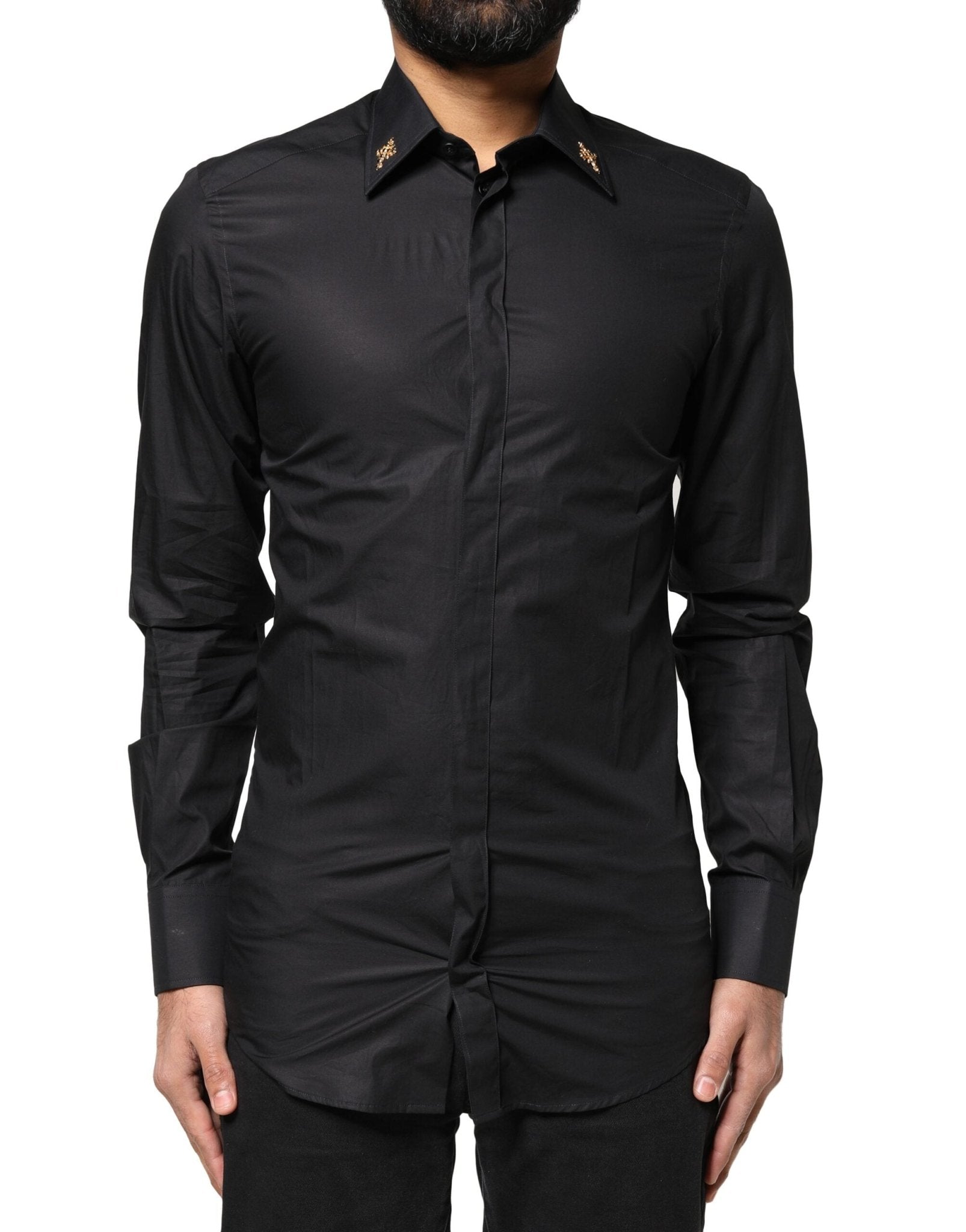 Dolce & Gabbana Black GOLD Cross Embellished Men Dress Shirt - HBPS Beauty & Fashion