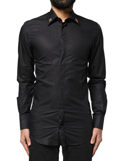 Dolce & Gabbana Black GOLD Cross Embellished Men Dress Shirt - HBPS Beauty & Fashion